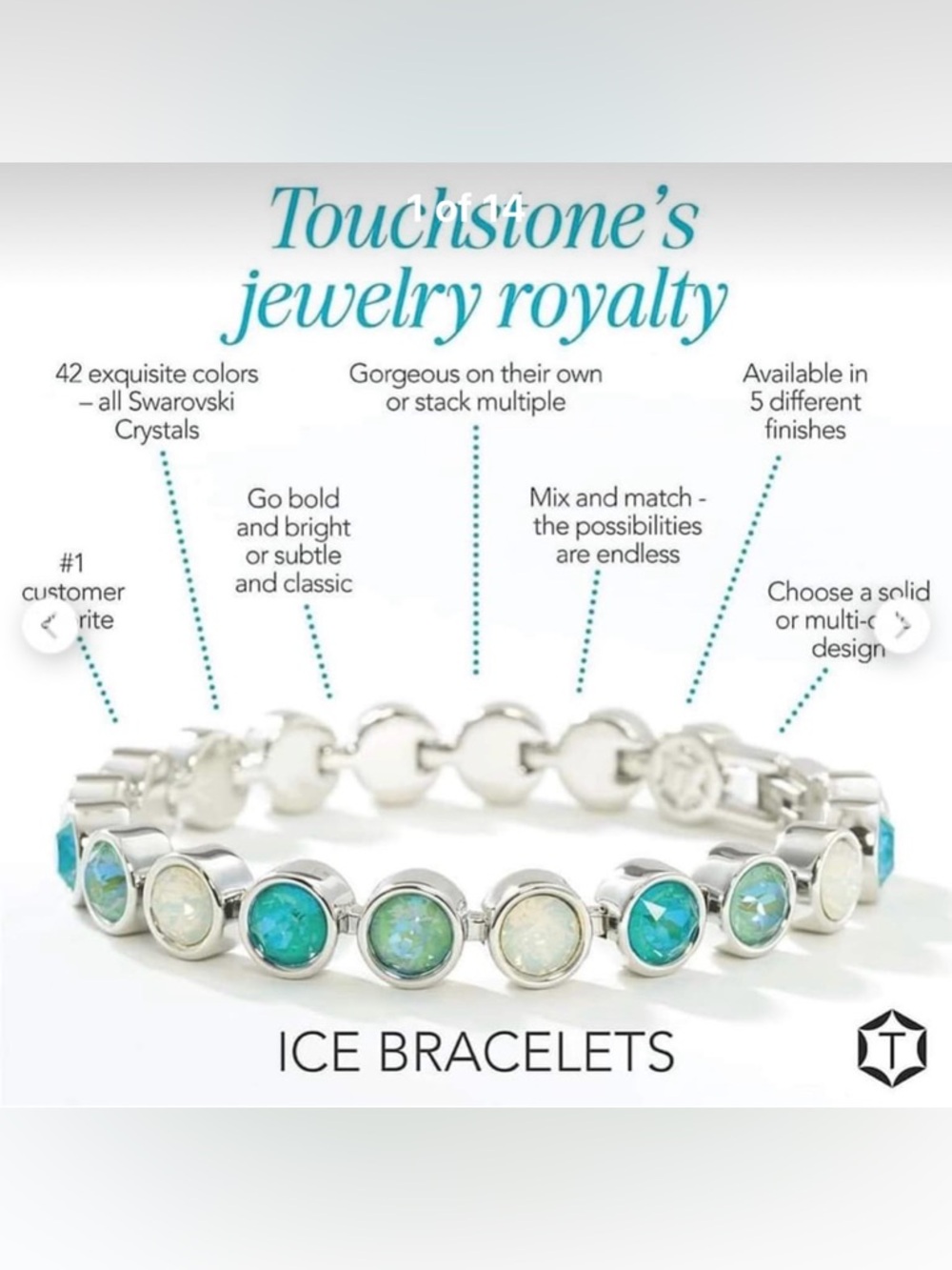 🩵💎NWT Touchstone by Swarovski CARIBBEAN Ice Bracelet 7 1/4" Rhodium Plating - Picture 4 of 11